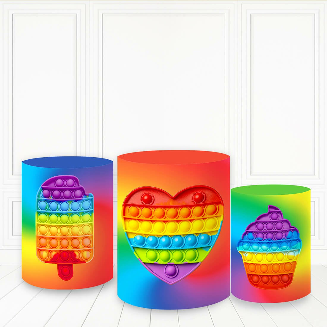 Colored Ice Cream Cylinder Cover Building Block Theme Pillar Wrap - Microfiber Cloth / Standard Size