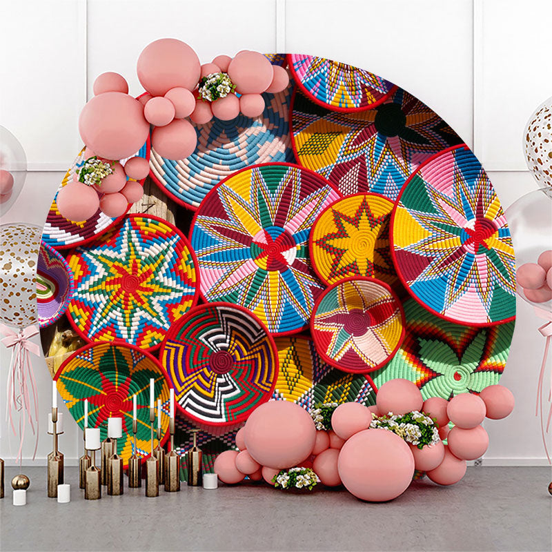 Colored Traditional Ethiopian Pattern Round Backdrop - Diameter 5Ft/1.5M