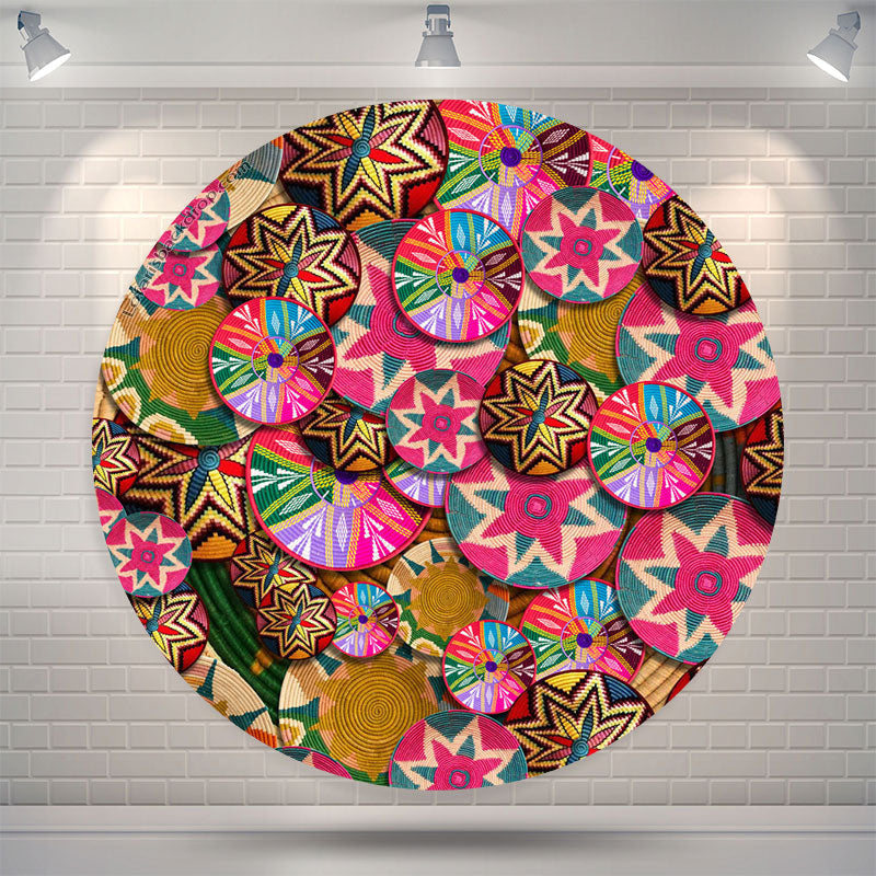 Colorful Basket Pattern Circle Holiday Backdrop - Diameter 6.5Ft/79inch/2M
