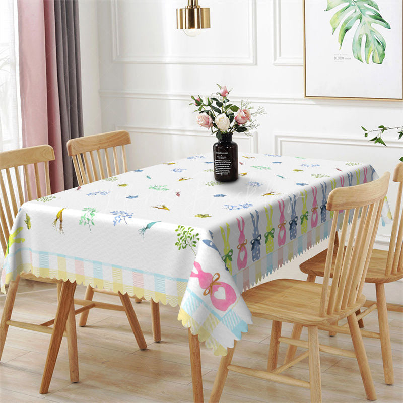 Colorful Bunny Greenery Easter Rectangle Tablecloth - 52x70 Inch