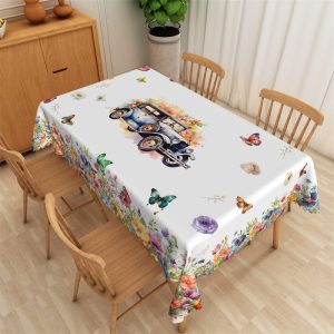 Colorful Butterfly Flower Truck Rectangle Tablecloth - 52x70 Inch
