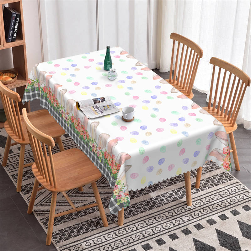 Colorful Eggs Rabbit Ears Easter Square Tablecloth - 52x70 Inch