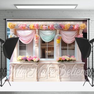 Colorful Floral Store Window Curtain Photo Backdrop - 5X3FT(1.5X1M)