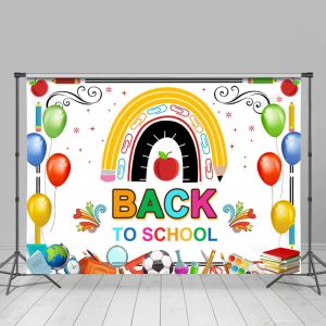 Colorful Little Patterns White Back To School Backdrop - 5X3FT(1.5X1M)