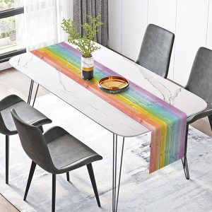 Colorful Wood Texture Rainbow Fabric Table Runner - 12x72 Inch