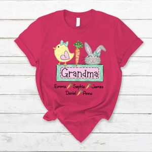 Custom Chick Rabbit Grandma Easter Days T-Shirt - Heliconia / S