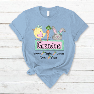 Custom Chick Rabbit Grandma Easter Days T-Shirt - Light Blue / S