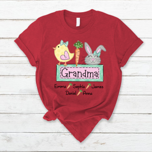 Custom Chick Rabbit Grandma Easter Days T-Shirt - Red / S