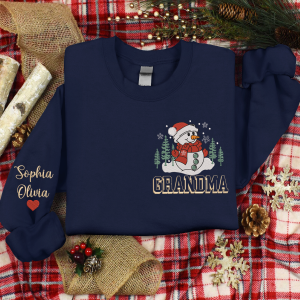 Custom Embroidered Snowman Tree Grandma Sweatshirt - Navy / S