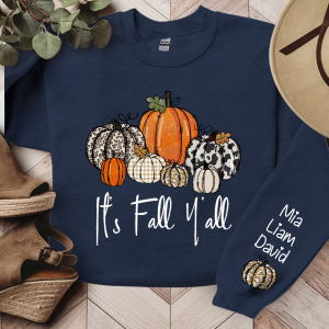 Custom Name Colorful Pumpkins Autumn Sweatshirt - Navy / S