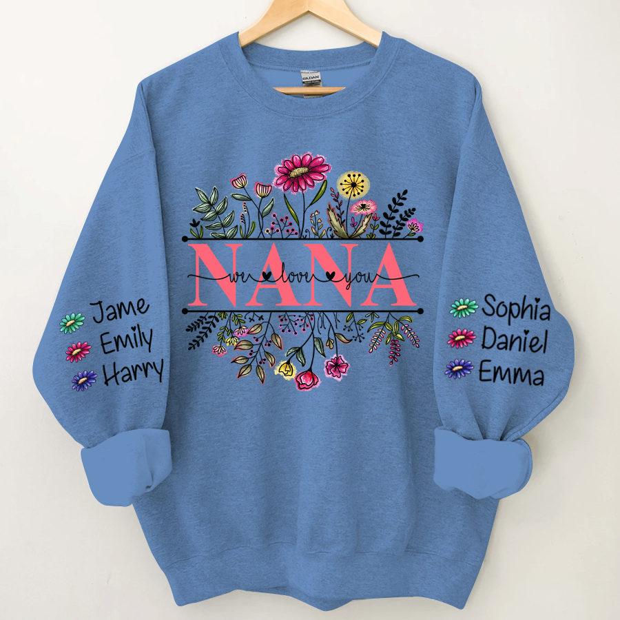 Custom Name Nana Colorful Spring Floral Sweatshirt - Carolina Blue / S