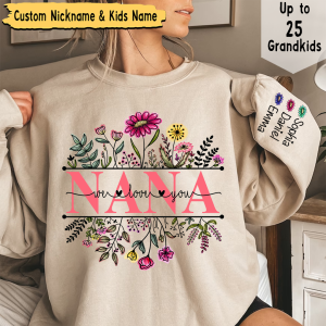 Custom Name Nana Colorful Spring Floral Sweatshirt - Sand / S