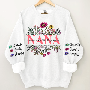 Custom Name Nana Colorful Spring Floral Sweatshirt - White / S