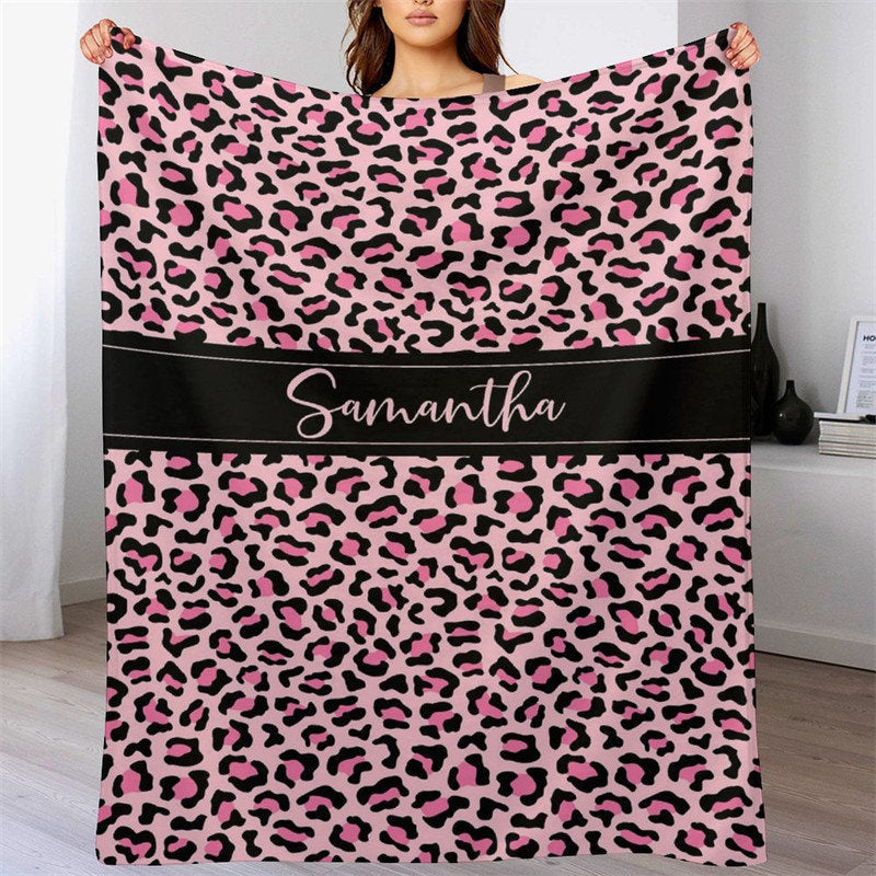 Custom Name Stylish Pink Leopard Pattern Blanket - 30x40in(76x102cm)
