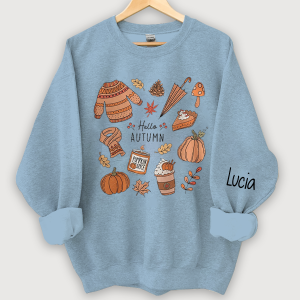 Customized Hello Autumn Little Things Sweatshirt - Light Blue / S