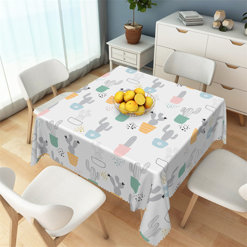 Cute Cacuts Patterns Plant White Square Tablecloth - 52x70 Inch