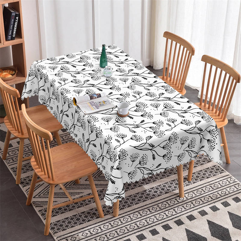 Dandelion Black White Rectangle Tablecloth Decor - 52x70 Inch
