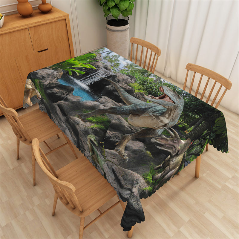 Dinosaur Natural River Scenery Rectangle Tablecloth - 52x70 Inch
