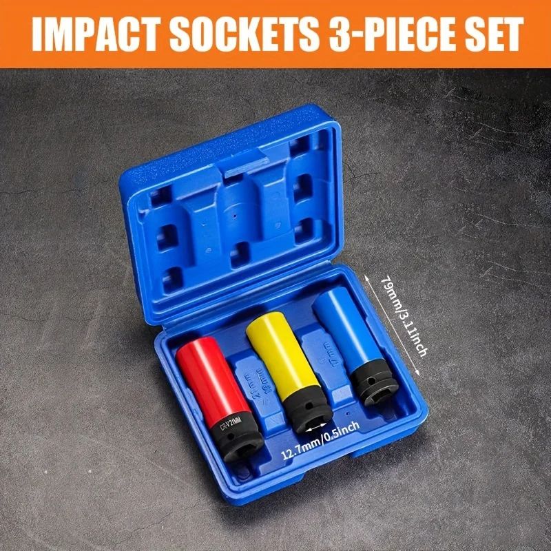 Drive Wheel Protector Impact Socket Set, Thin Wall Deep Sockets with Durable Plastic Sleeves