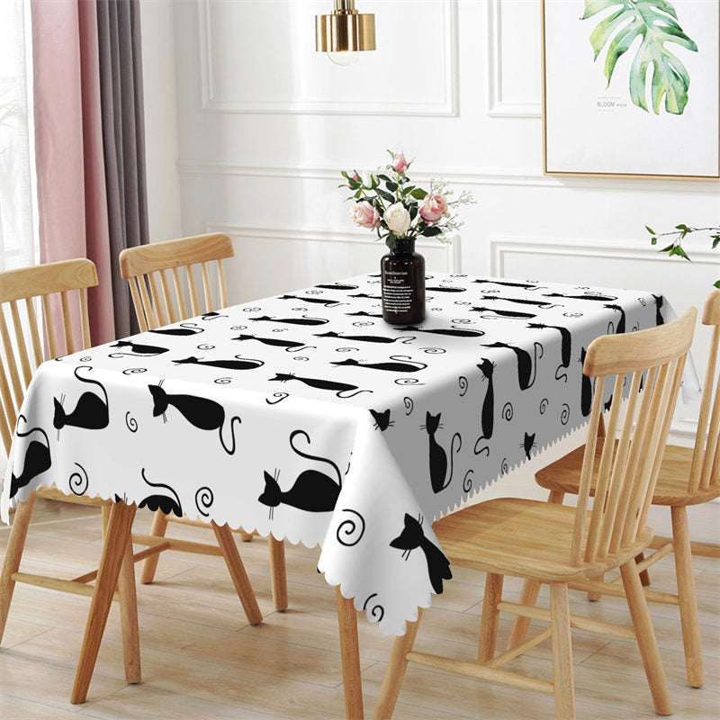 Elegant Black Cat Pattern Step And Repeat Tablecloth - 52x70 Inch