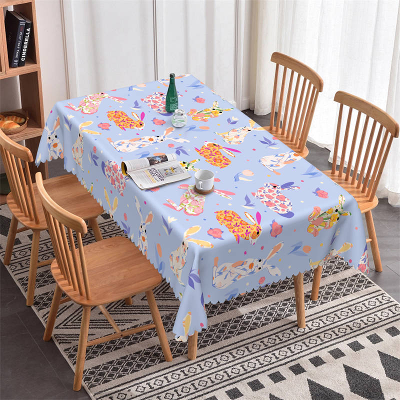 Ester Colorful Bunny Blue Pattern Rectangle Tablecloth - 52x70 Inch