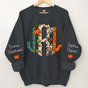 Fall Monogram Leopard Pumpkin Custom Sweatshirt - Dark Heather / S