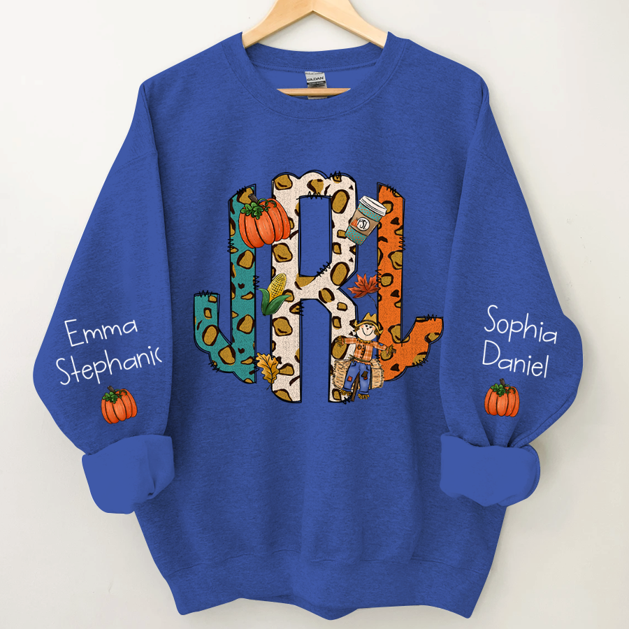Fall Monogram Leopard Pumpkin Custom Sweatshirt - Royal Blue / S