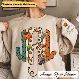 Fall Monogram Leopard Pumpkin Custom Sweatshirt - Sand / S