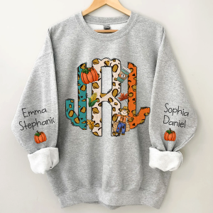 Fall Monogram Leopard Pumpkin Custom Sweatshirt - Sports Grey / S