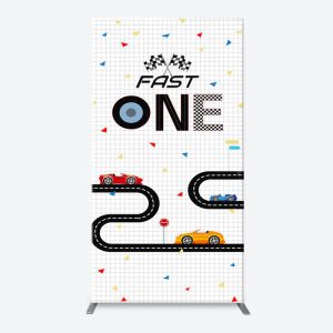 Fast One Racing Track Plaid Arch Birthday Backdrop - Rectangle / 1.6X4FT(0.5X1.2M)