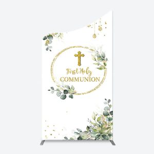 First Communion Cross Spring Arch Baptism Backdrop - Concave / 1.6X4FT(0.5X1.2M)