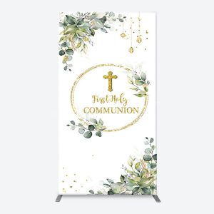 First Communion Cross Spring Arch Baptism Backdrop - Rectangle / 1.6X4FT(0.5X1.2M)