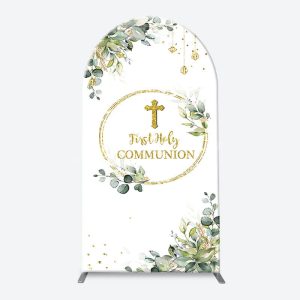 First Communion Cross Spring Arch Baptism Backdrop - Round Top / 1.6X4FT(0.5X1.2M)