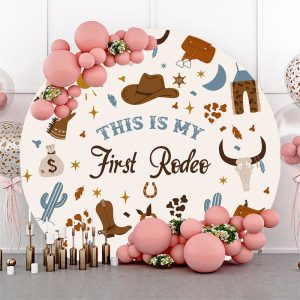 First Rodeo Cow Boy 1st Birthday Round Backdrop - Microfiber Cloth / Diameter 5Ft/60inch/1.5M