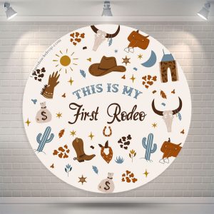 First Rodeo Cow Boy 1st Birthday Round Backdrop - Microfiber Cloth / Diameter 6.5Ft/79inch/2M