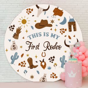 First Rodeo Cow Boy 1st Birthday Round Backdrop - Microfiber Cloth / Diameter 7.2Ft/86inch/2.2M