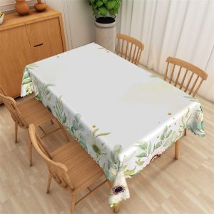 Floral Green Leaves Pattern Rectangle Tablecloth - 52x70 Inch