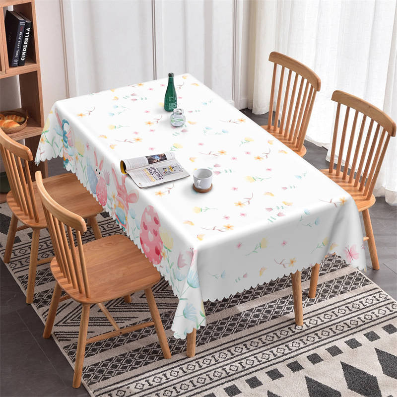 Flower Eggs Rabbits Easter Tablecloth For Kitchen - 52x70 Inch