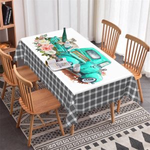 Flower Green Car Dog Rectangle Tablecloth For Kitchen - 52x70 Inch