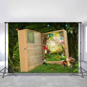 Forest With Cartoon Book And Butterfly Spring Backdrop - 5X3FT(1.5X1M)