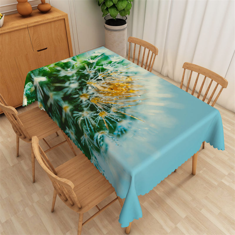 Fresh Dandelion Green Blue Rectangle Tablecloth - 52x70 Inch