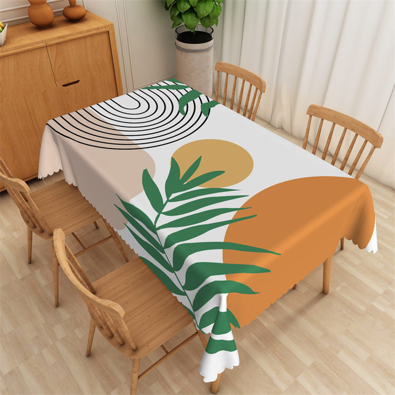 Geometric Circle Plants White Rectangle Tablecloth - 52x70 Inch
