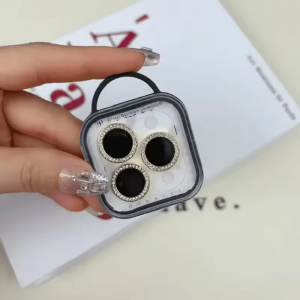 Glitter Camera Lens Protector for iPhone Diamond Ring Glass Cover Set