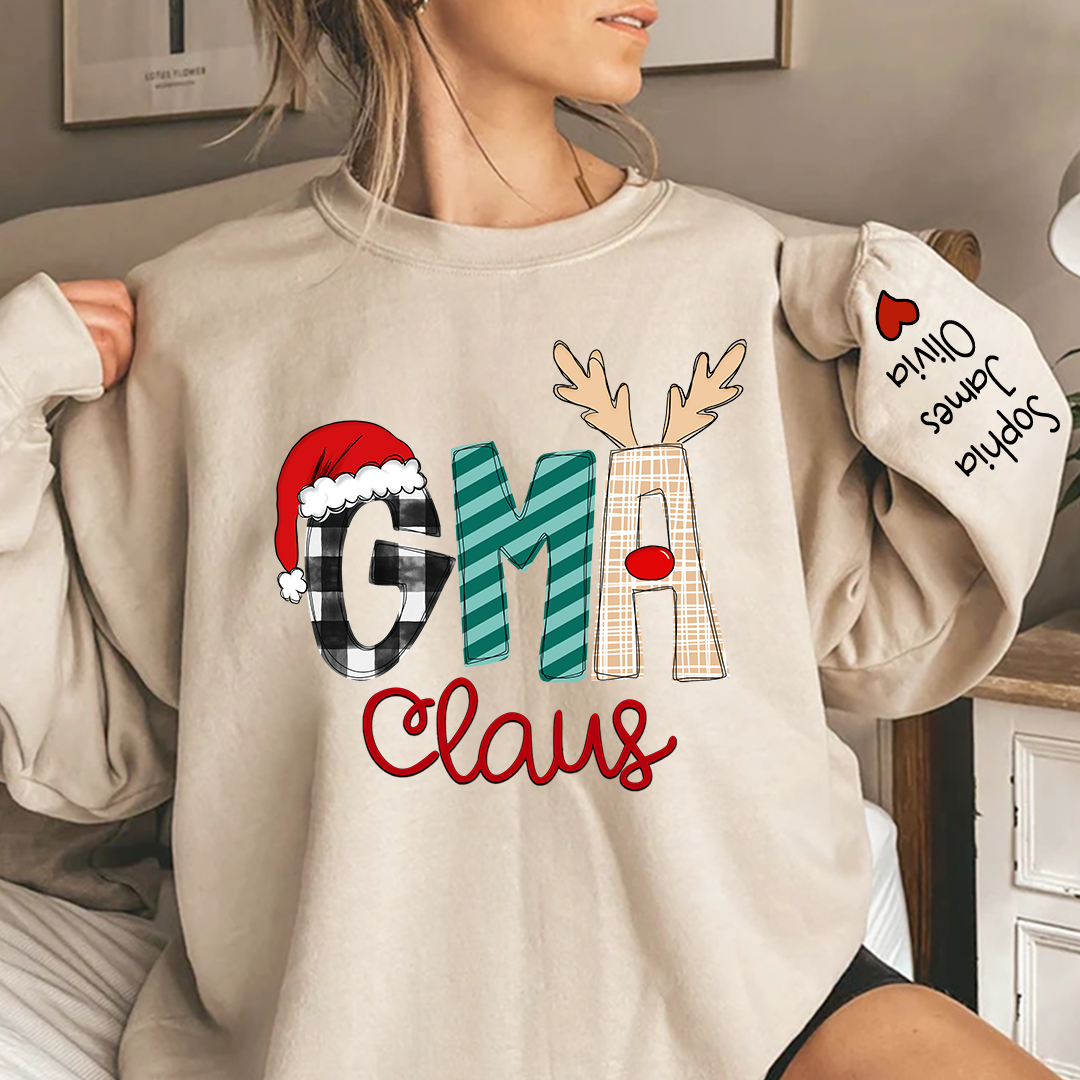 Gma Claus Christmas Pattern Custom Name Sweatshirt - Sand / S