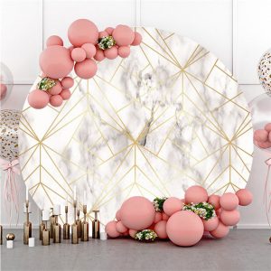 Golden Ink Line Geometric Patterns Round Backdrop - Diameter 5Ft/60inch/1.5M