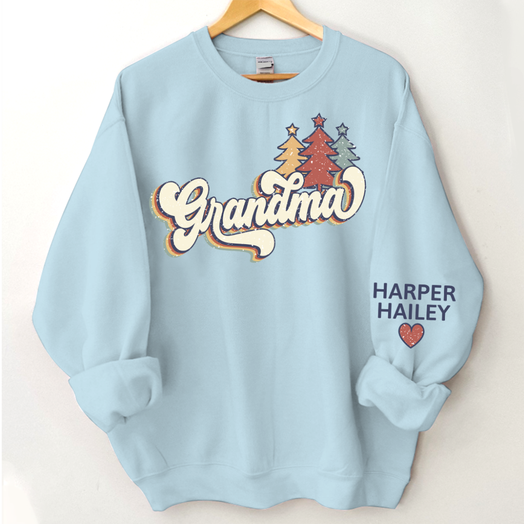 Grandma Christmas Tree Customized Name Sweatshirt - Light Blue / S