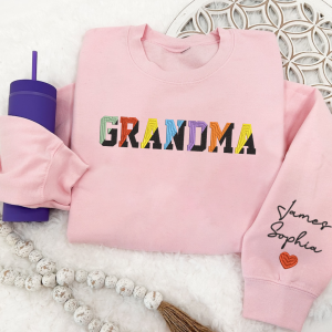 Grandma Color Grankids Embroidered Custom Sweatshirt - Pink / S
