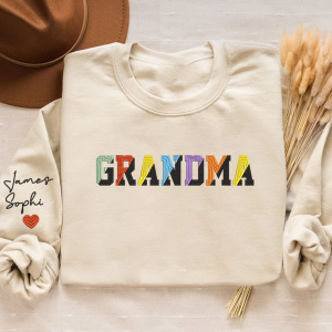 Grandma Color Grankids Embroidered Custom Sweatshirt - Sand / S