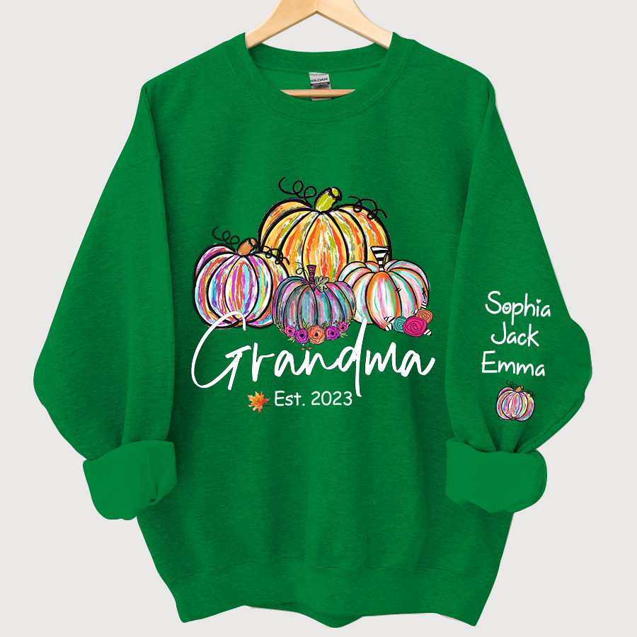 Grandma Life Colored Pumpkins Custom Sweatshirt - Irish Green / S