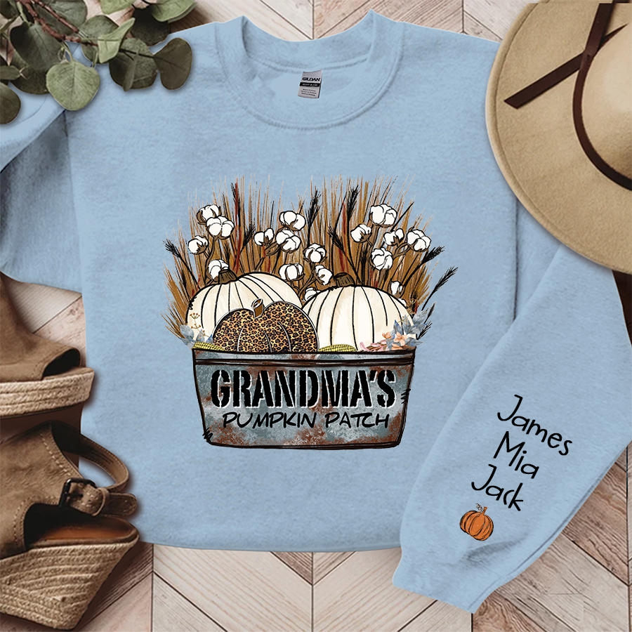 Grandmas Pumpkin Patch Customized Names Sweatshirt - Light Blue / S